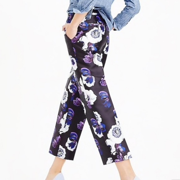 J Crew Patio Pant in Violet Poppy Purple Black Floral Ankle Pants Womens 2 Tall - Picture 7 of 8